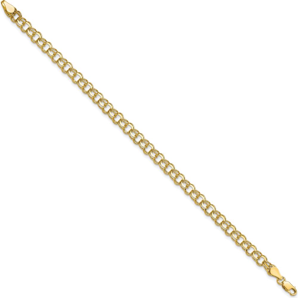10K Yellow Gold Solid Double Link Charm Bracelet - 8", Polished Finish