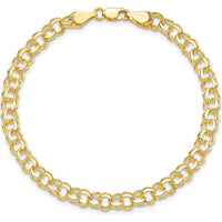 10K Yellow Gold Solid Double Link Charm Bracelet - 8", Polished Finish