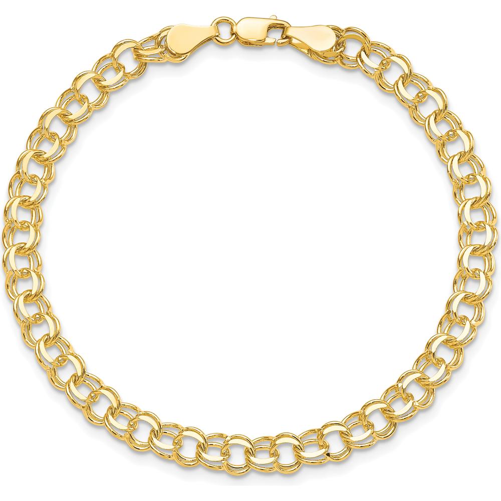10K Yellow Gold Solid Double Link Charm Bracelet - 8", Polished Finish