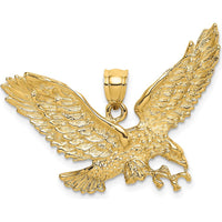 10K Yellow Gold Solid Eagle Charm with Beak Touching Claws - 31.65mm Length, 34.8mm Width