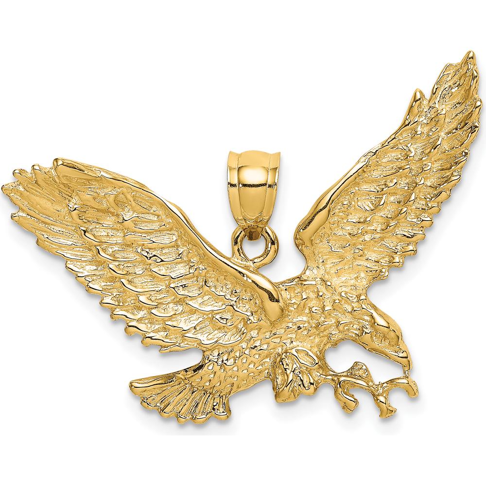 10K Yellow Gold Solid Eagle Charm with Beak Touching Claws - 31.65mm Length, 34.8mm Width