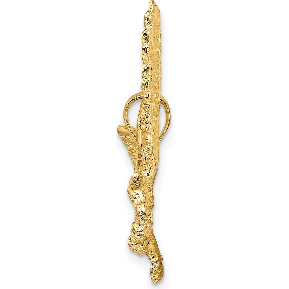 10K Yellow Gold Solid Eagle Charm with Beak Touching Claws - 31.65mm Length, 34.8mm Width