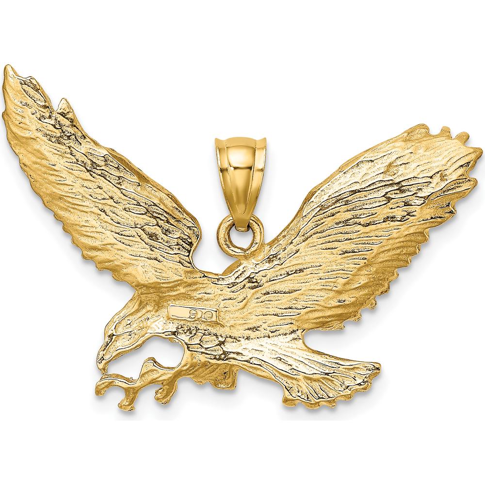 10K Yellow Gold Solid Eagle Charm with Beak Touching Claws - 31.65mm Length, 34.8mm Width