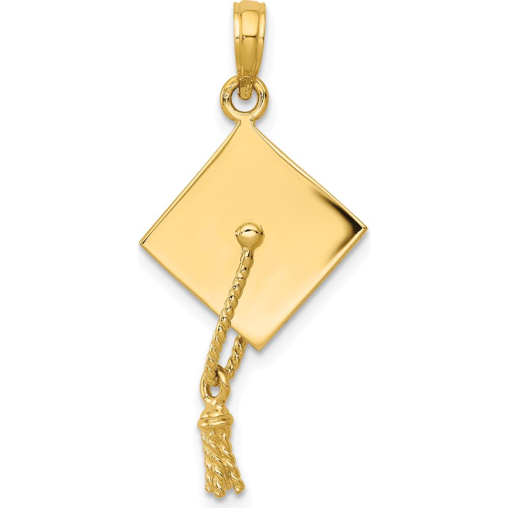 10K Yellow Gold Solid Polished 3D Graduation Cap Pendant with Moveable Tassel
