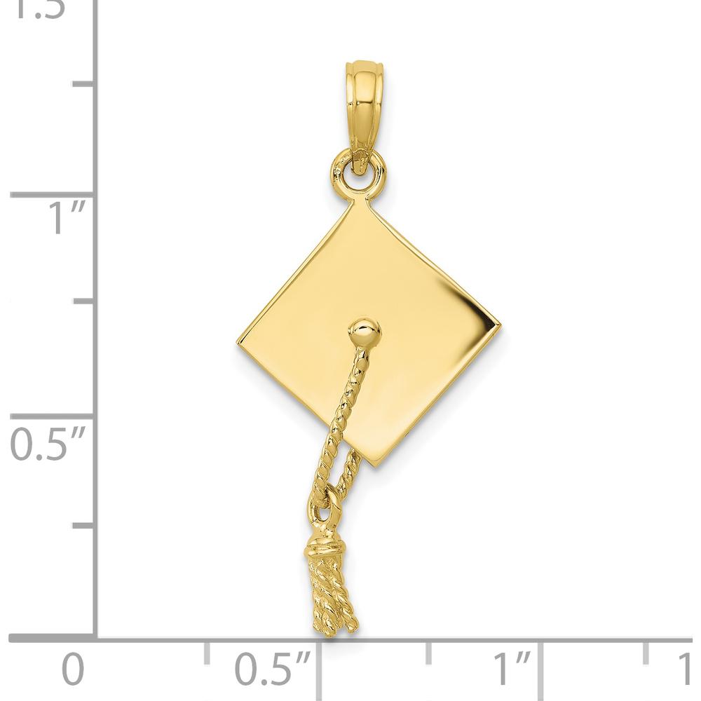 10K Yellow Gold Solid Polished 3D Graduation Cap Pendant with Moveable Tassel