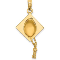 10K Yellow Gold Solid Polished 3D Graduation Cap Pendant with Moveable Tassel
