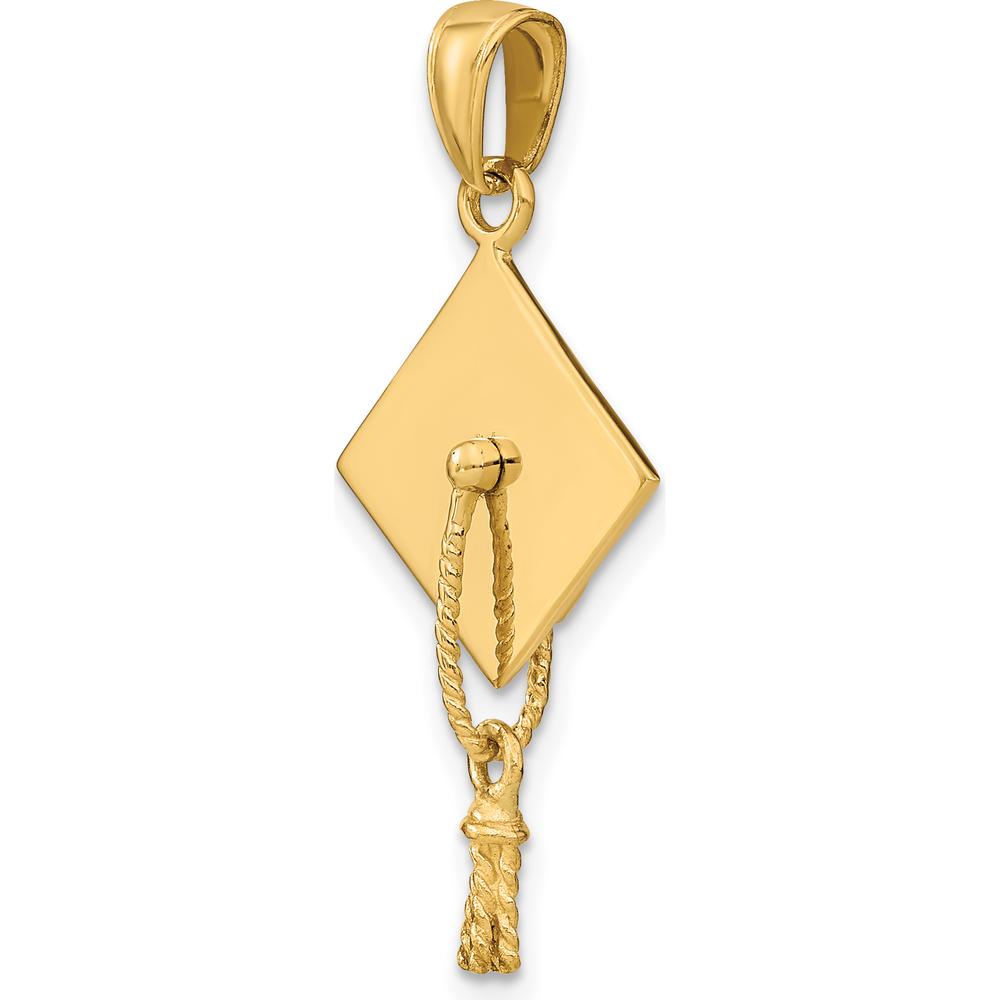 10K Yellow Gold Solid Polished 3D Graduation Cap Pendant with Moveable Tassel