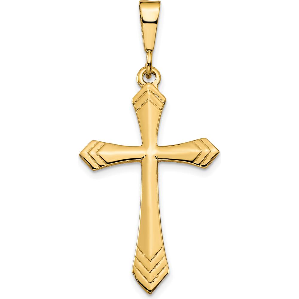 10K Yellow Gold Solid Polished Cross Charm Pendant - 41mm Length
