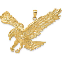 10K Yellow Gold Solid Polished Eagle Pendant - 39mm Length, 49mm Width