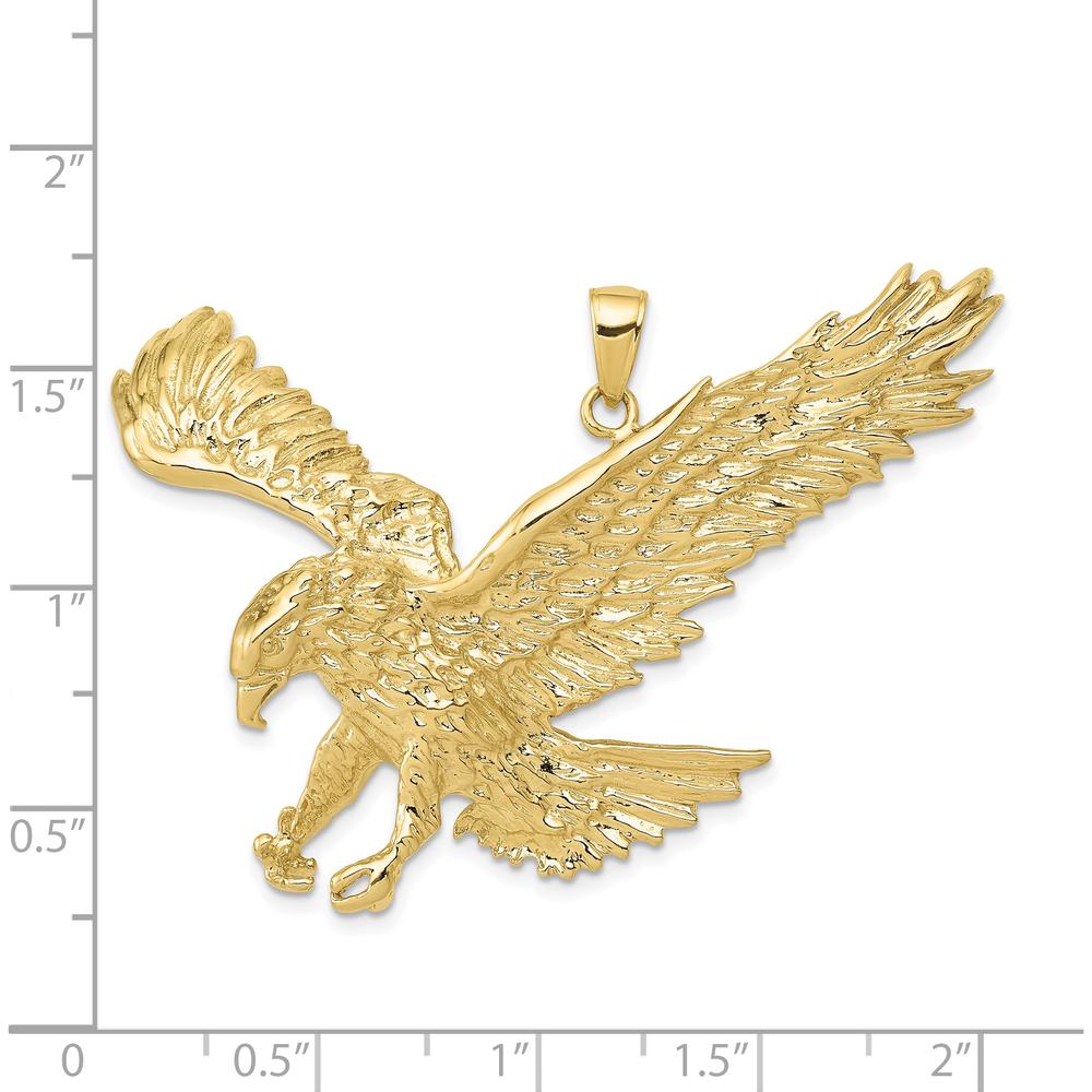 10K Yellow Gold Solid Polished Eagle Pendant - 39mm Length, 49mm Width