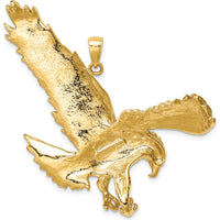 10K Yellow Gold Solid Polished Eagle Pendant - 39mm Length, 49mm Width