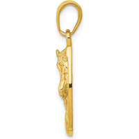 10K Yellow Gold Solid Polished Horse Head in Horseshoe Pendant