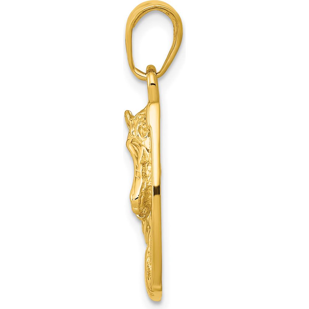 10K Yellow Gold Solid Polished Horse Head in Horseshoe Pendant
