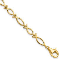 10K Yellow Gold Solid Polished Religious Ichthus Fish Bracelet - 7"" Length