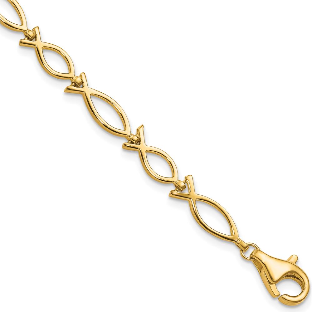 10K Yellow Gold Solid Polished Religious Ichthus Fish Bracelet - 7"" Length