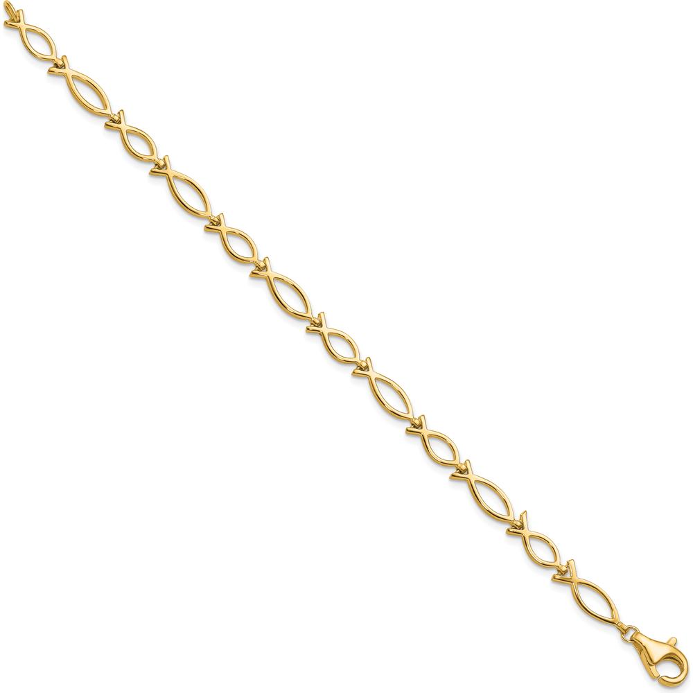 10K Yellow Gold Solid Polished Religious Ichthus Fish Bracelet - 7"" Length