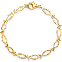 10K Yellow Gold Solid Polished Religious Ichthus Fish Bracelet - 7"" Length