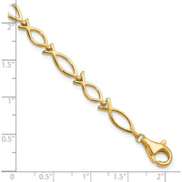 10K Yellow Gold Solid Polished Religious Ichthus Fish Bracelet - 7"" Length