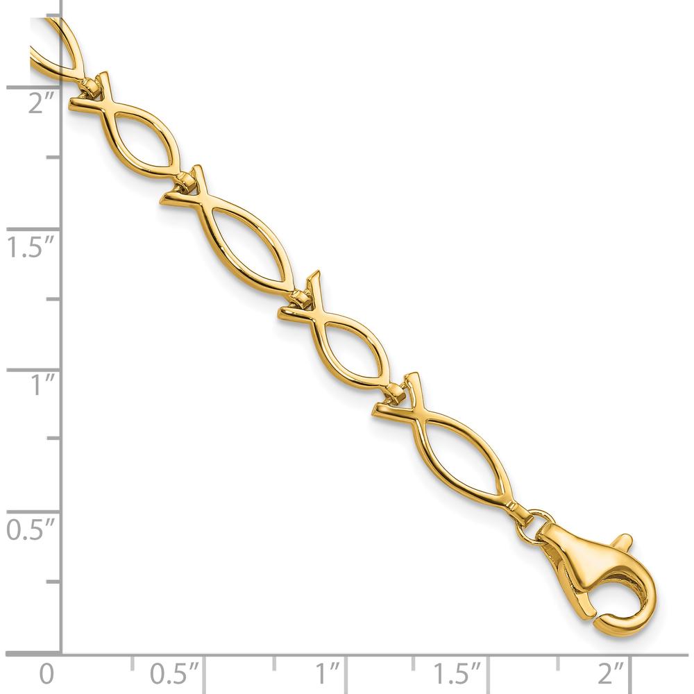 10K Yellow Gold Solid Polished Religious Ichthus Fish Bracelet - 7"" Length