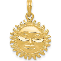 10K Yellow Gold Solid Polished Reversible Sun Pendant - 24mm Length, 17mm Width