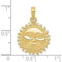 10K Yellow Gold Solid Polished Reversible Sun Pendant - 24mm Length, 17mm Width