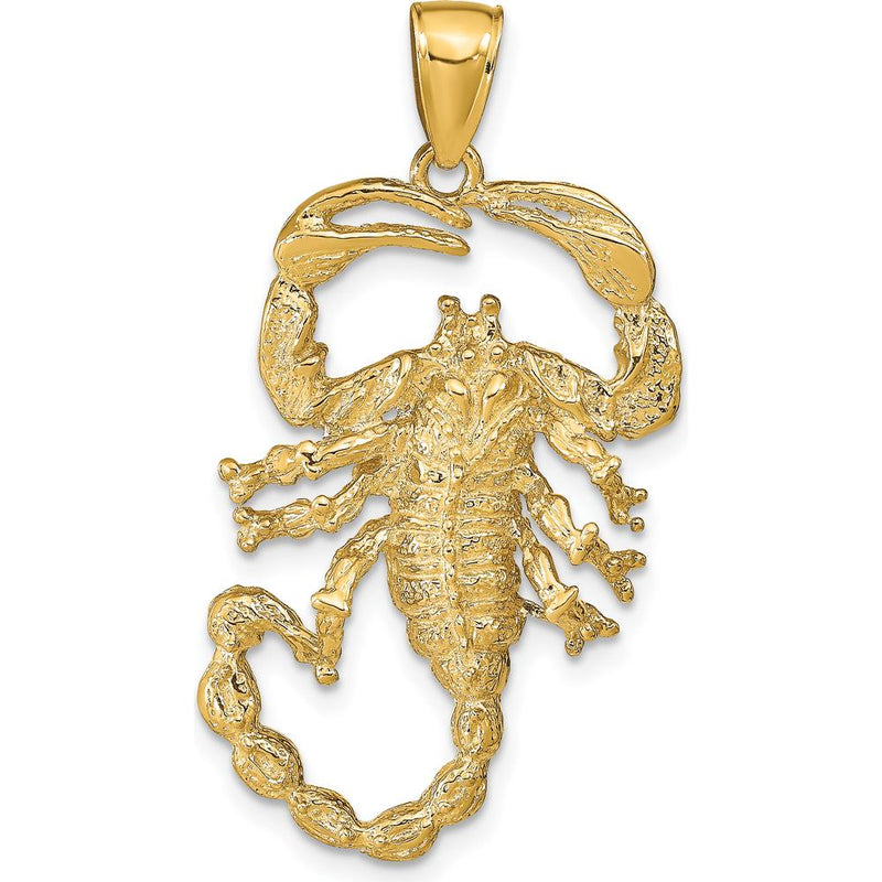 10K Yellow Gold Solid Polished Scorpion Pendant - 39mm Length