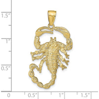 10K Yellow Gold Solid Polished Scorpion Pendant - 39mm Length