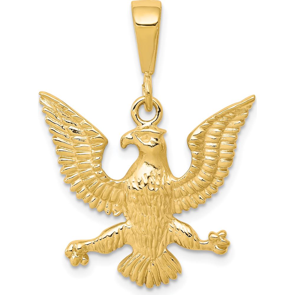 10K Yellow Gold Solid Polished Spread Eagle Pendant - 30mm Length