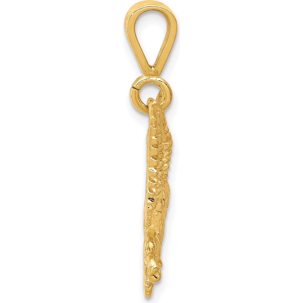 10K Yellow Gold Solid Polished Spread Eagle Pendant - 30mm Length