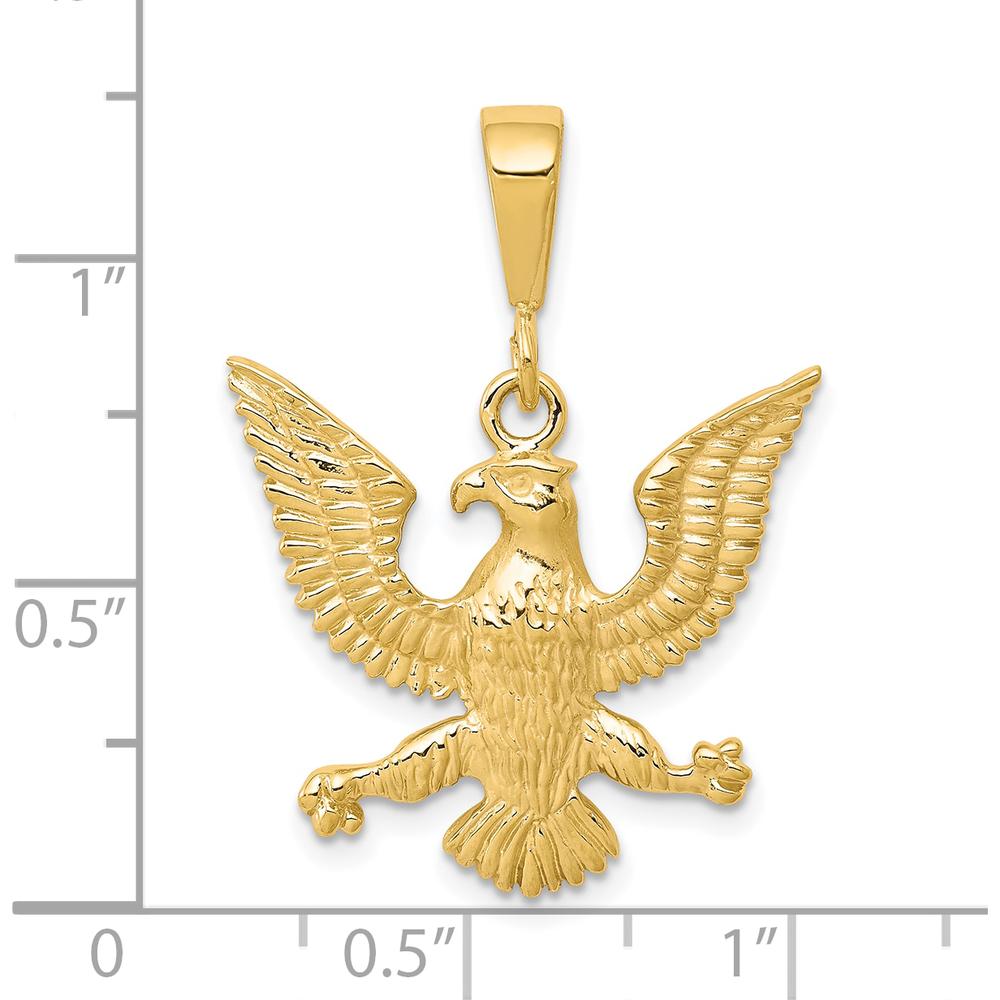 10K Yellow Gold Solid Polished Spread Eagle Pendant - 30mm Length