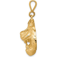 10K Yellow Gold Solid Polished Tiger Head Pendant Charm - 35mm Length