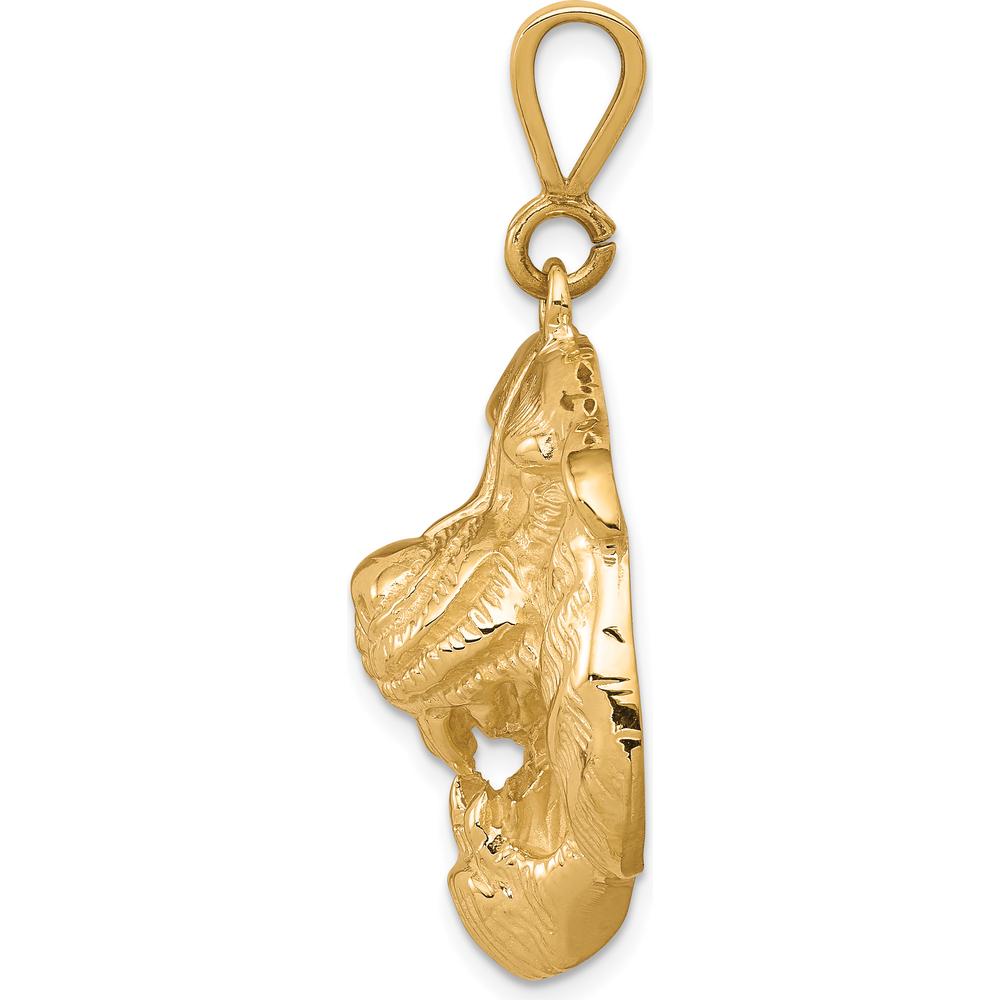 10K Yellow Gold Solid Polished Tiger Head Pendant Charm - 35mm Length