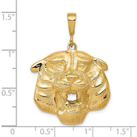 10K Yellow Gold Solid Polished Tiger Head Pendant Charm - 35mm Length