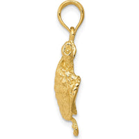 10K Yellow Gold Solid Polished Turtle Pendant with Textured Shell Design - 27mm Length