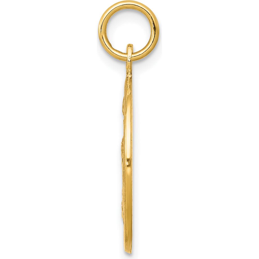 10K Yellow Gold Solid Satin Polished Baptism Disc Pendant Featuring Nativity Scene and Angel Embossing