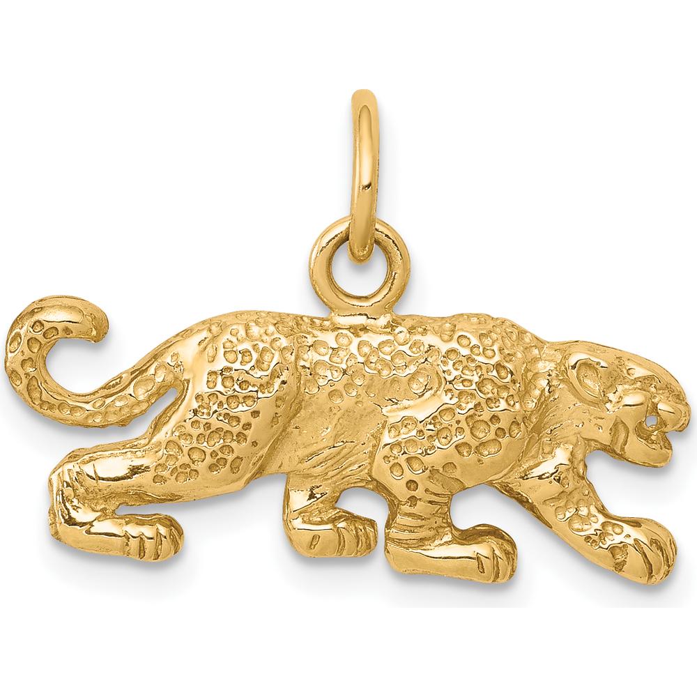 10K Yellow Gold Solid Satin Small Leopard Charm Pendant