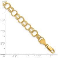 10K Yellow Gold Solid Triple Link Charm Bracelet - 7", 7mm Width