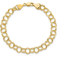 10K Yellow Gold Solid Triple Link Charm Bracelet - 7", 7mm Width