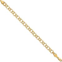 10K Yellow Gold Solid Triple Link Charm Bracelet - 8" Length with Lobster Clasp