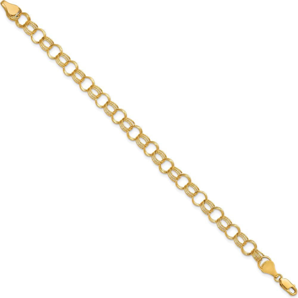 10K Yellow Gold Solid Triple Link Charm Bracelet - 8" Length with Lobster Clasp