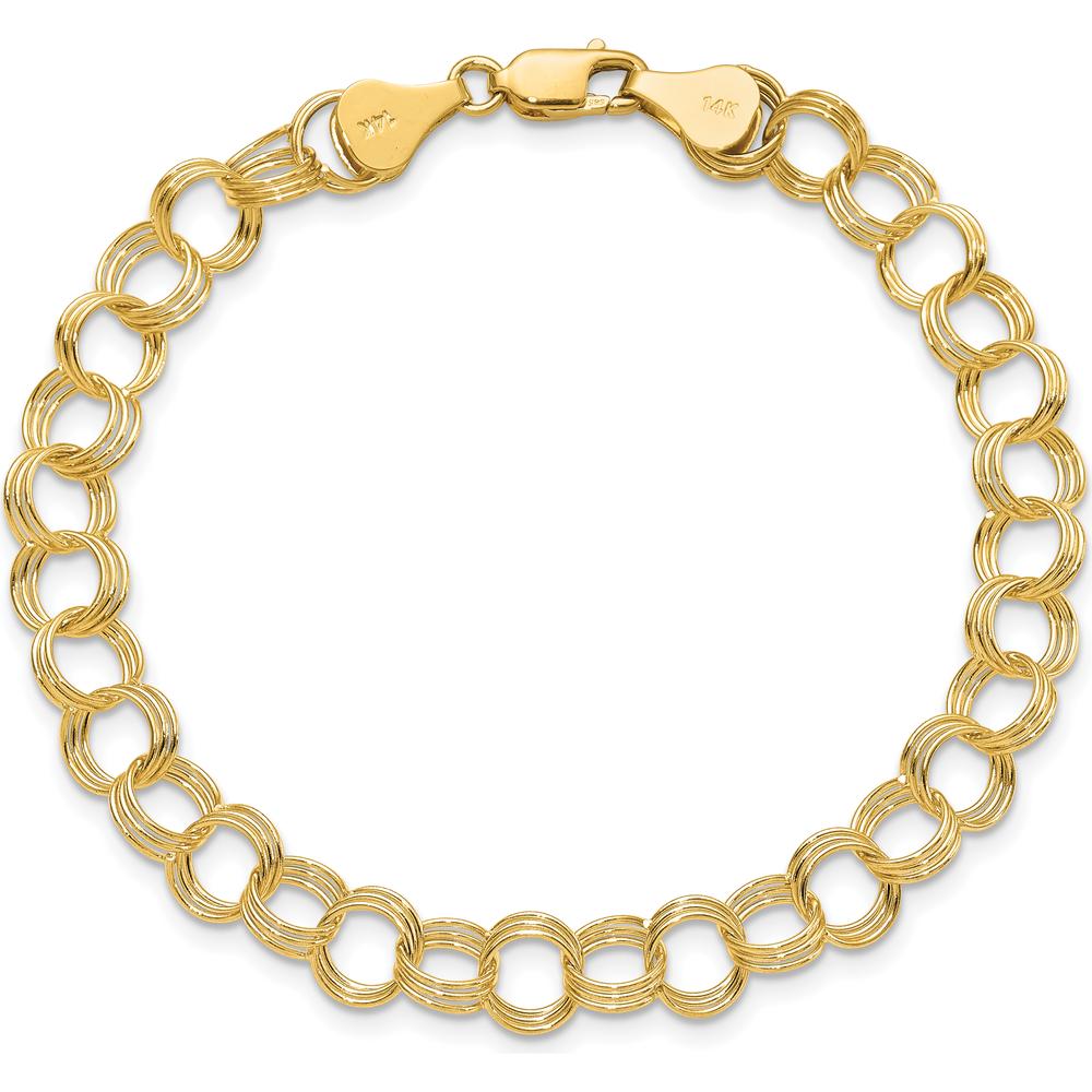 10K Yellow Gold Solid Triple Link Charm Bracelet - 8" Length with Lobster Clasp