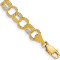 10K Yellow Gold Solid Triple Link Charm Bracelet with Lobster Clasp - 8" Length