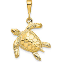 10K Yellow Gold Solid Turtle Pendant - Polished Finish, 31mm x 21mm