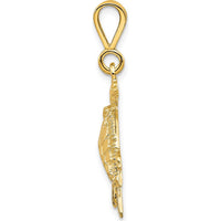 10K Yellow Gold Solid Turtle Pendant - Polished Finish, 31mm x 21mm