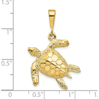 10K Yellow Gold Solid Turtle Pendant - Polished Finish, 31mm x 21mm