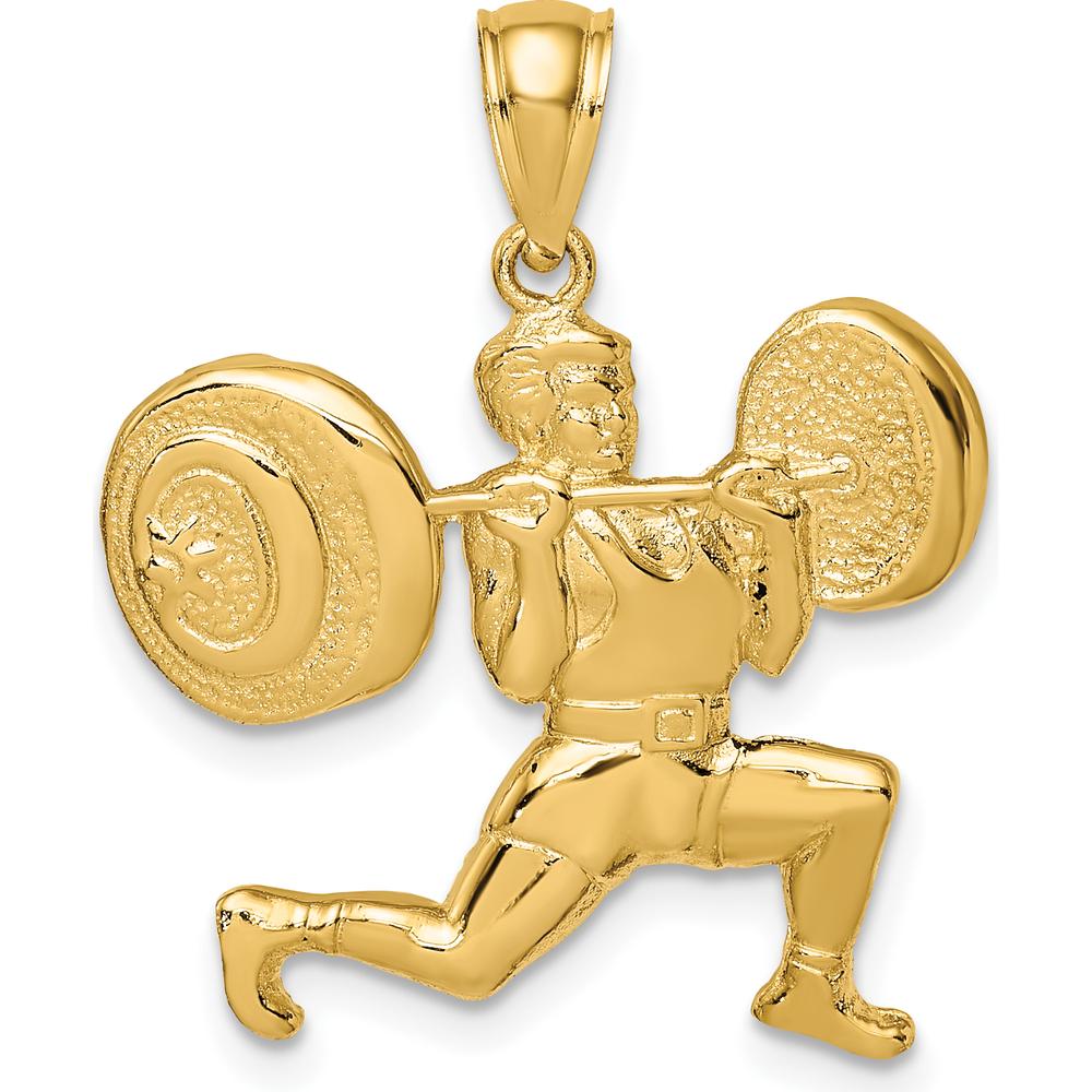 10K Yellow Gold Solid Weightlifter Charm with Polished Finish