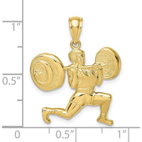 10K Yellow Gold Solid Weightlifter Charm with Polished Finish
