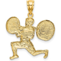 10K Yellow Gold Solid Weightlifter Charm with Polished Finish
