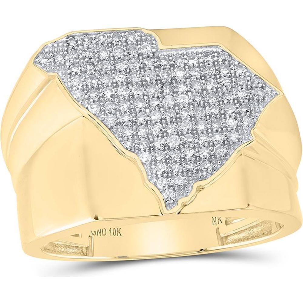 10K Yellow Gold South Carolina State Shape Band Ring with Round Diamonds - 1/2 Carat Total Diamond Weight