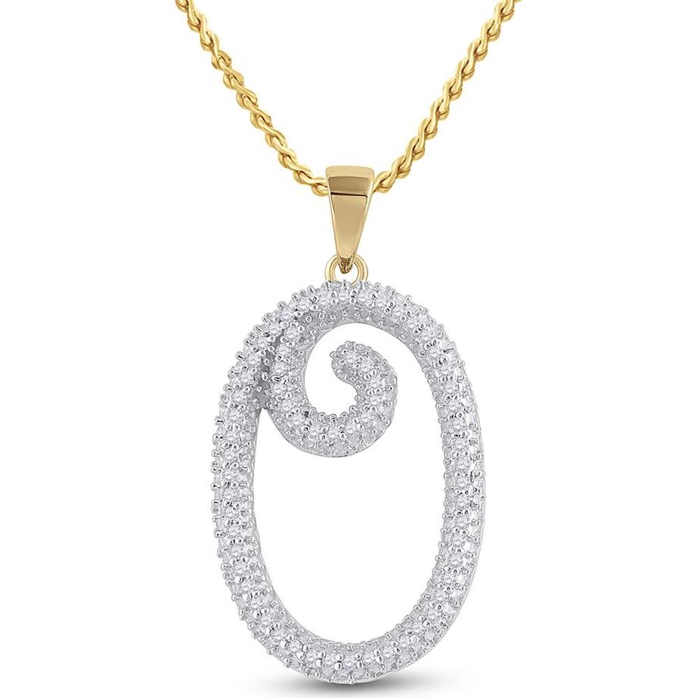 10K Yellow Gold Spiral "O" Initial Pendant with Prong-Set Round Diamonds - 0.20 Carat Total Diamond Weight